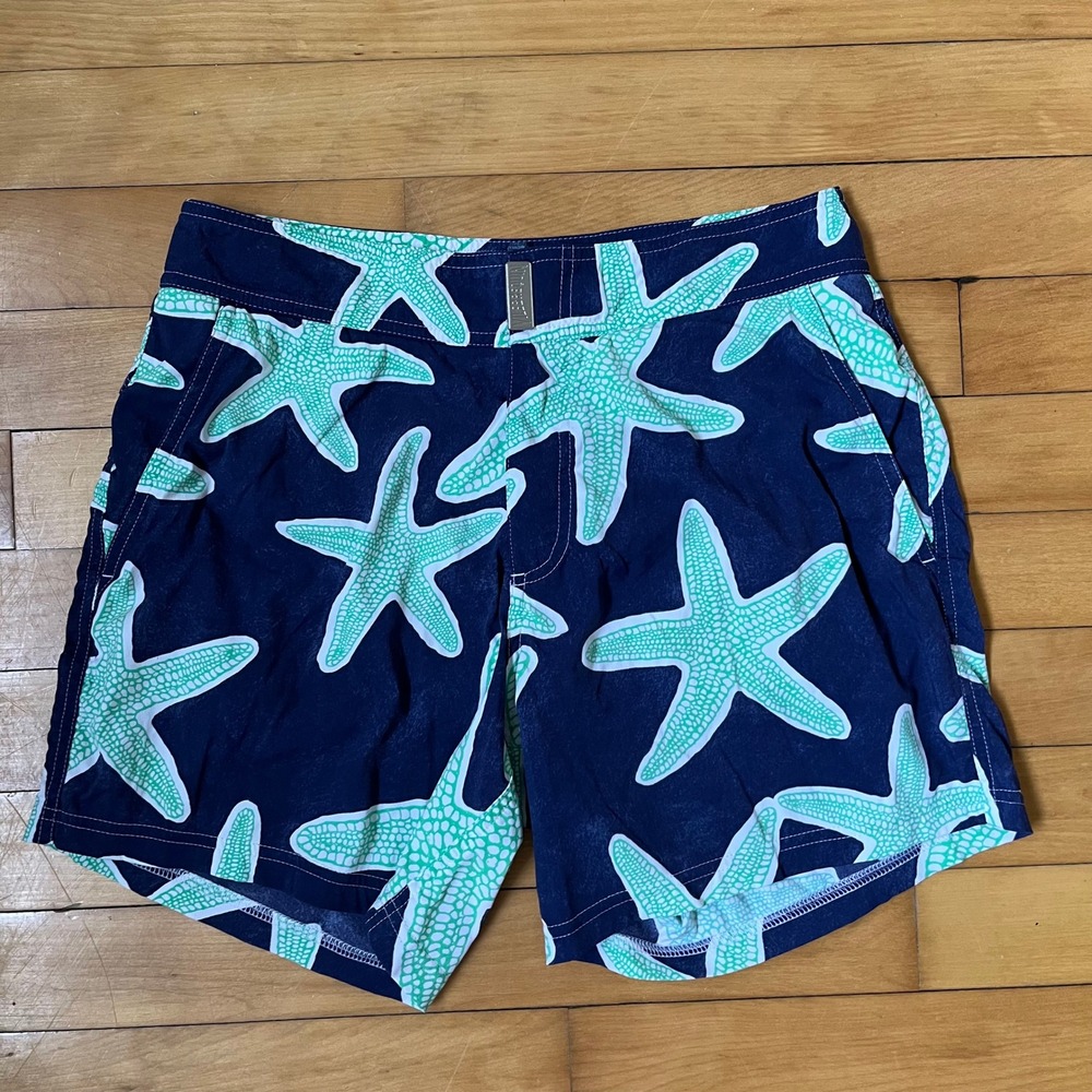Vilebrequin Mens Starfish Print Swim Trunks Navy Green Size S Board Shorts